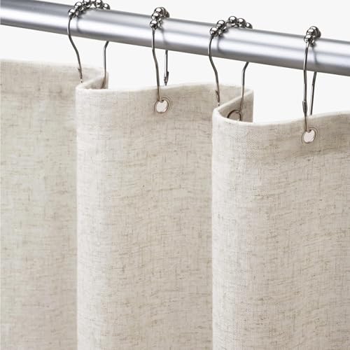 Awellife Duschvorhang aus Leinen, Strukturiertem Stoff, böhmisch, Landhausstil, Duschvorhang mit Stoffauskleidung für Bad, Creme, 183 x 190 cm (B x L) von Awellife