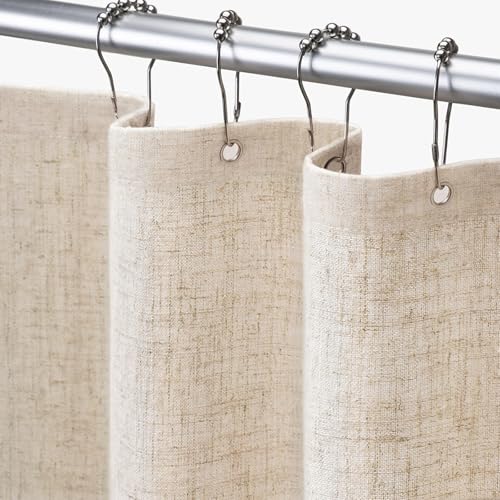 Awellife Extra Lange Leinen Duschvorhang Beige Boho Bauernhaus Duschvorhänge für Badezimmer Stoff Creme Tuch Futter, Extra Lang 182cm B x 244cm L von Awellife