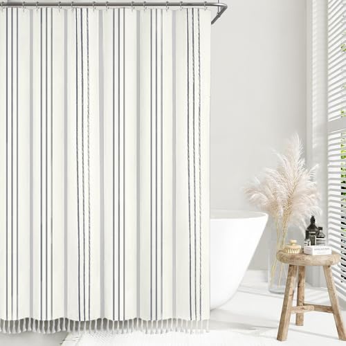 Awellife Farmhouse Duschvorhang für Badezimmer, grau, gestreift, weiß, Baumwolle, gestreift, Boho, 198,1 cm von Awellife