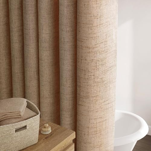 Awellife Small Stall Duschvorhang-Set mit 12 robusten Haken, brauner strukturierter Stoff, schwere Stoff-Duschvorhänge für Badezimmer, 91,4 x 183,9 cm von Awellife