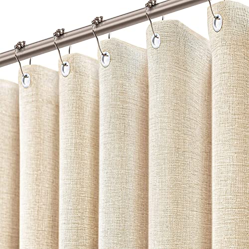 Leinenstruktur Duschvorhang-Set - Strapazierfähiges Polyester-Tuch Mit 12 Metallhaken, Hotel-Luxus, Wasserdicht, Dekorativ für Badezimmer - 182,9 x 213,4 cm, Beige/Creme von Awellife