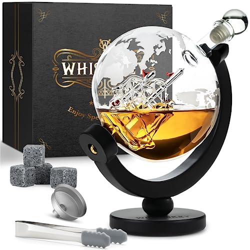 Whisiskey - Whisky Karaffe - Globus - Dekanter - Whiskey Set - 900 ml - Geschenke für Männer - Männergeschenke - Inkl. 4 Whisky Steine & Ausgießer von Whisiskey