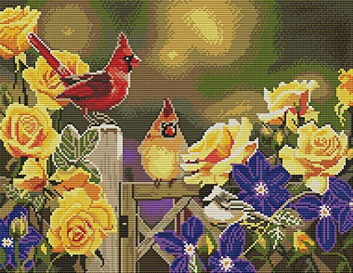 Awesocrafts Kreuzstich, geprägtes Set, Kardinal-Vögel und Blumen, einfache Muster, Kreuzstich, Stickerei, Handarbeits-Set (Cardinal) von Awesocrafts