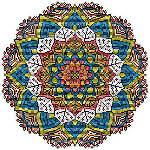 Awesocrafts Kreuzstich-Sets, blaue Mandala-Blumen, einfache Muster, Kreuzstich, Stickerei, Handarbeit, Zubehör (Mandala #1) von Awesocrafts