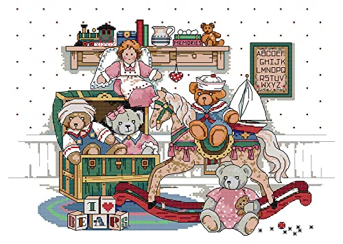 Awesocrafts Kreuzstich-Stempel-Set, Bär Spielzeug, einfaches Muster, Kreuzstich, Stickerei, Nadelarbeiten, 14 Stück, 2 Stränge (Bär) von Awesocrafts