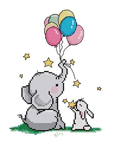 Awesocrafts Kreuzstich-Stempel-Sets Mr. Elefant und Miss Bunny Balloon Einfache Muster Kreuzstich Stickerei Nadelarbeit Kit Zubehör (Elefant) von Awesocrafts