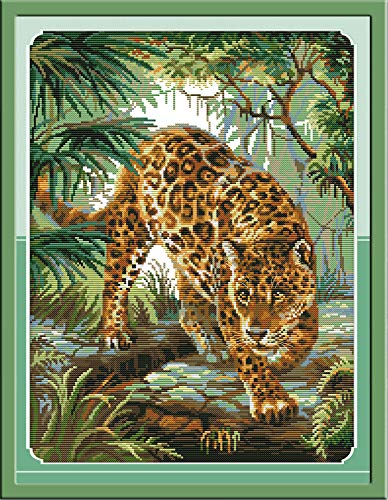 Awesocrafts Kreuzstich Stickpackungen, Urwald Leopard Tiere Bilder Vorlagen Stickerei Set Vorgedruckt oder Zählmuster von Awesocrafts