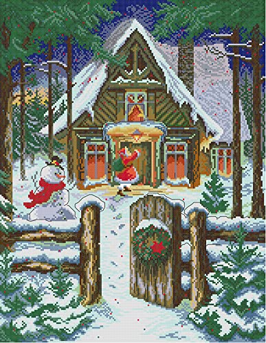 Awesocrafts Kreuzstich Stickpackungen Vorgedruckt Der Weihnachtsmann kommt Bilder Vorlagen Sticken Set Vorgedruckt 14CT 2 Stränge von Awesocrafts
