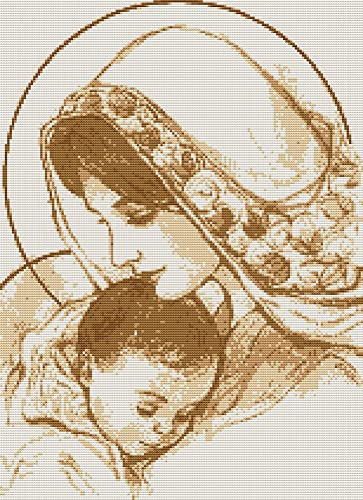 Awesocrafts Kreuzstich Stickpackungen Vorgedruckt Mother and Son Bilder Vorlagen Sticken Set Vorgedruckt 14CT 2 Stränge von Awesocrafts