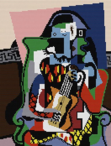 Awesocrafts Kreuzstich Stickpackungen Vorgedruckt Picasso-Harlekin-Musiker Bilder Vorlagen Sticken Set Vorgedruckt 11CT 3 Stränge von Awesocrafts