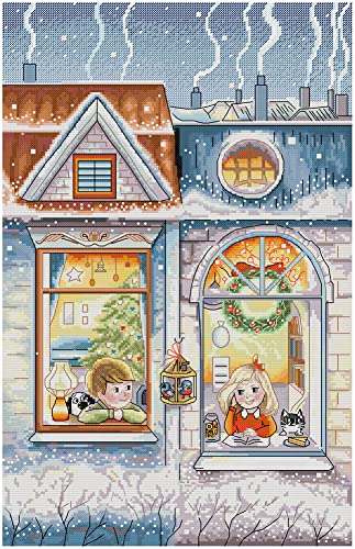 Awesocrafts Kreuzstich Stickpackungen Vorgedruckt Wintermärchen Bilder Vorlagen Sticken Set Vorgedruckt 14CT 2 Stränge von Awesocrafts