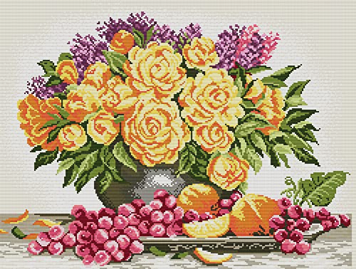 Awesocrafts Kreuzstich Stickpackungen Vorgedruckt Wunderschöne Vase, Blumen Bilder Vorlagen Sticken Set Vorgedruckt 14CT 2 Stränge von Awesocrafts