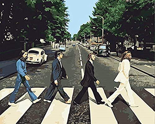 Awesocrafts Malen nach Zahlen-Kit, Straßenszene Beatles laufende Zahlen Gemälde für Erwachsene und Kinder, 40 x 50 cm, (Straße, gerahmt von Awesocrafts