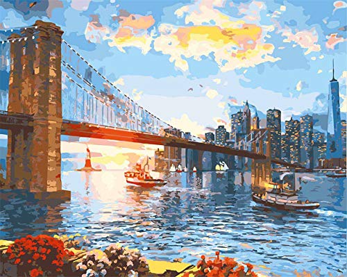 Awesocrafts Malen nach Zahlen New York Brooklyn Bridge 40x50cm DIY Ölgemälde für Erwachsene Kinder von Awesocrafts