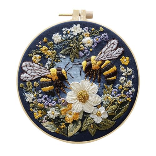 Awesocrafts Stickset, Bienen, Blumen, komplettes Sortiment an Stickerei-Starter-Kits für Anfänger und Erwachsene, DIY, handgefertigt, einfache Muster (Biene 1) von Awesocrafts