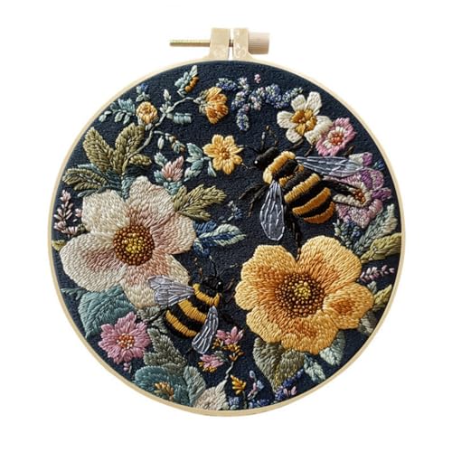 Awesocrafts Stickset, Bienen, Blumen, komplettes Sortiment an Stickerei-Starter-Kits für Anfänger und Erwachsene, DIY, handgefertigt, einfache Muster (Biene 2) von Awesocrafts
