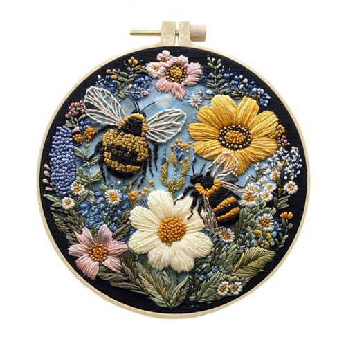 Awesocrafts Stickset, Bienen, Blumen, komplettes Sortiment an Stickerei-Starter-Kits für Anfänger und Erwachsene, DIY, handgefertigt, einfache Muster (Biene 3) von Awesocrafts