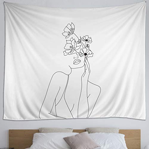 Awesocrafts Wandteppich, Frau mit Blume, minimalistische Linienkunst, Wandteppiche für Schlafzimmer, Studie, Wohnheim, Wohnzimmer, Wanddekoration, Kunst (Frau, 129,5 x 149,9 cm) von Awesocrafts