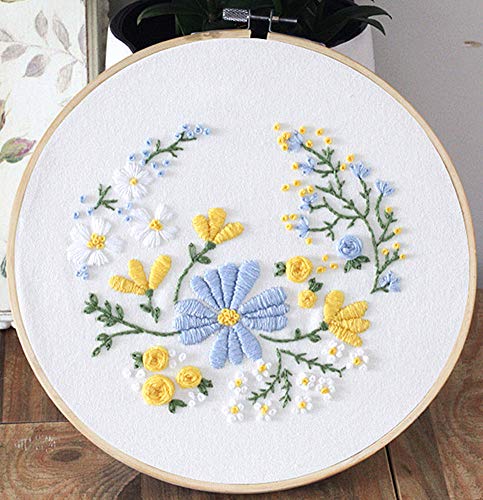Stickset Eichhörnchen Blumendesign Blumengarten Awesocrafts Vollständige Palette von Stickerei-Starter-Sets für Anfänger, Erwachsene, Kinder, DIY, handgemachte einfache Muster (blau) von Awesocrafts