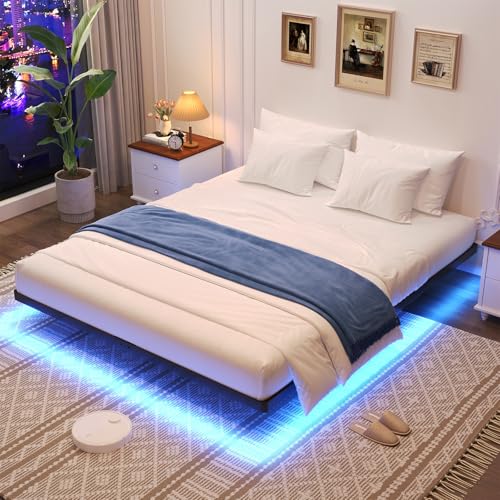 Awesofurni Schwebender Bettrahmen, Queen-Size-Bett, mit intelligenten LED-Lichtern, robustes, modernes Metallplattformbett, kein Boxspringbett erforderlich, einfache Montage und geräuschfrei von Awesofurni