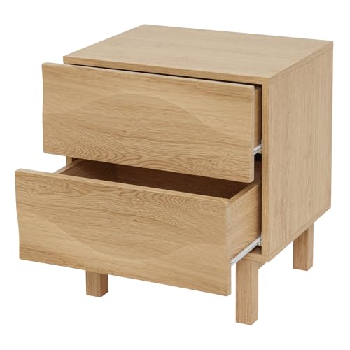 Awhtixbo Nachttisch aus Massivholz, Nachtschrank mit 2 gewellten Schubladen & geriffelten Paneelen, Boho Nachtkommode für Boxspringbett (48x40x55cm), Eichenoptik mit Gummibaumholzbeinen Awhtixbo Nachttisch aus Massivholz, Nachtschrank mit 2 gewellten Schubladen & geriffelten Paneelen, Boho Nachtkommode für Boxspringbett (48x40x55cm), Eichenoptik mit Gummibaumholzbeinen von Awhtixbo