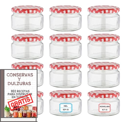Awiku 12 Gläser mit 140 ml Metall-Schraubdeckel + Ebook 102 Rezepte – Gläser für Joghurt, Desserts, Marmelade und Cremes – enthält 12 Etiketten, wiederverwendbare und luftdichte Glasflaschen von Awiku