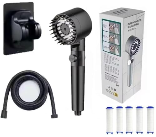Adlox VitaShower – Spürbar weichere Haut, glänzendes Haar & echtes Wohlgefüh | Duschkopf Leistungsstarker Booster (Schwarz Duschkopf + Halterung + Schlauch + 5 Filter) von Awlve