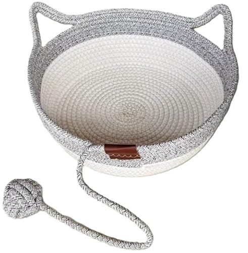 Awlve Tier-Herzen Handgewebtes Baumwollseil-Katzenbett Tier Herzen Katzenbett Stilvolles, Langlebigkeit und Waschbar Katzenkorb Faltbares mit Spielball für anspruchsvolle Katzen (Grau,S) von Awlve