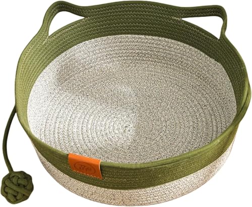 Awlve Tier-Herzen Handgewebtes Baumwollseil-Katzenbett Tier Herzen Katzenbett Stilvolles, Langlebigkeit und Waschbar Katzenkorb Faltbares mit Spielball für anspruchsvolle Katzen (Grün,M) von Awlve