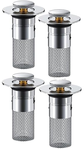 Awlve WaterJake® | Pop-Up Ablaufventil - pop up ablaufventil Universelle water jake Edelstahl mit sieb für Waschbecken und Badewannen (Silber 4 Stück) von Awlve