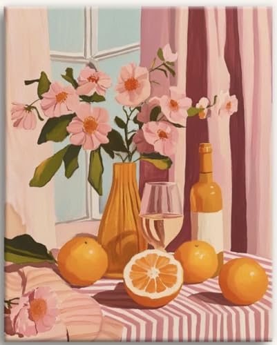 Malen nach Zahlen - Oranges Wine and Flowers - malennachzahlen Kaffee DIY Sets Dein Zuhause Verschönern (ohne Rahmen,Oranges Wine and Flowers) von Awlve