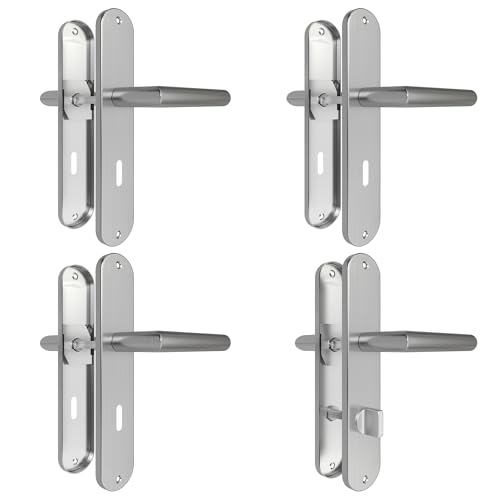 AwmnSrman 3er-Türgriffe Innentüren BB (72 mm) Türklinke +1 WC (78mm) Badezimmer Türschloss Moderne Edelstahl 8 Türklinken & 8 Langschilder Silber (240 * 50MM) von AwmnSrman
