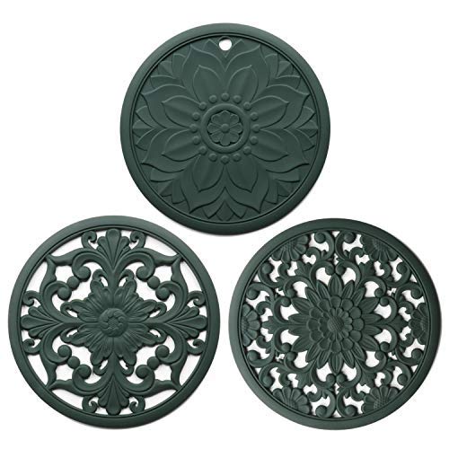 Silikon-Untersetzer, 3 hitzebeständige Topflappen, Mehrzweck-Anti-Rutsch-Pads für Küchenarbeitsplatten und Tisch (grün) von Awoeorsty