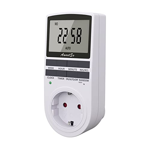 Awootsv Digitale Zeitschaltuhr Steckdose mit LCD-Anzeige 24 Stunden/Woche Indoor Plug in Elektrische Zeitschaltuhr für Licht und Haushaltsgeräte stromzähler für Steckdose zeitschaltuhren (1 Pack) von Awootsv