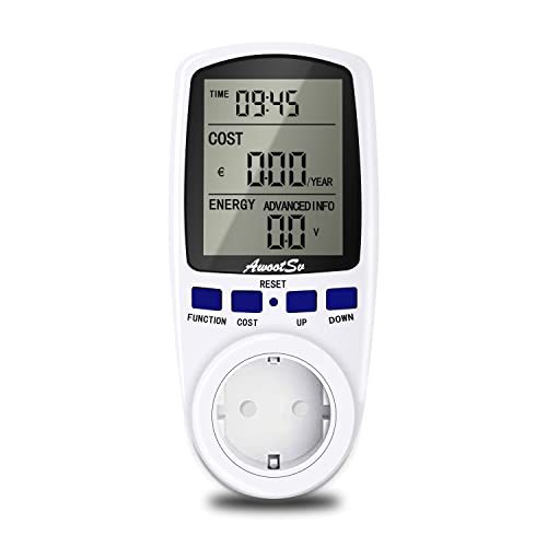 Awootsv Power Meter for Socket, Doppeltarif Strommessgerät für Steckdose Stromzähler 2 Abrechnungsmethoden Energiekostenmessgerät Stromverbrauchszähler Elektrizitäts Analysator Max 3680W/16A von Awootsv