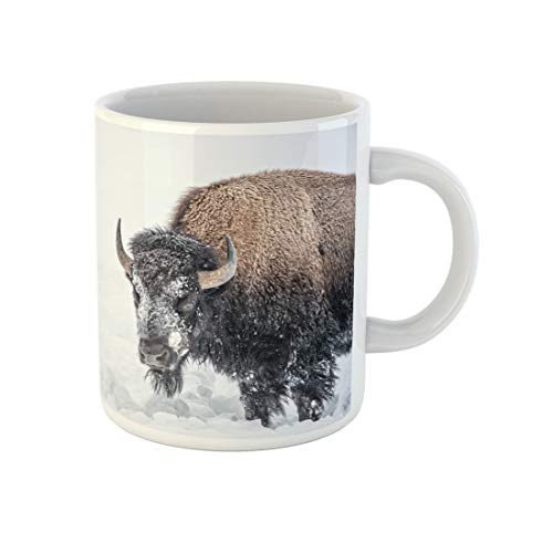 Awowee Kaffeebecher, rosa Tier, schneebedeckter Büffel in Yellowstone, Januar Bison, 325 ml, Keramik-Teetasse, tolles Geschenk oder Souvenir für Familie, Freunde, Kollegen von Awowee