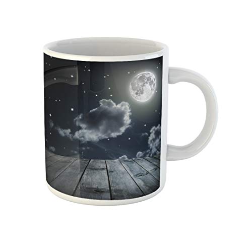 Awowee Kaffeetasse, Nachthimmel, Sterne und Vollmond aus Holz, 325 ml, tolles Geschenk oder Souvenir für Familie, Freunde, Kollegen von Awowee