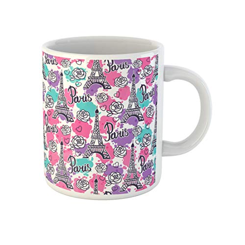 Awowee Kaffeetasse Paris Modern Bright for Girls Is Black Ink Eiffel 325 ml Keramik Teetasse Tassen Bestes Geschenk oder Souvenir für Familie, Freunde, Kollegen von Awowee