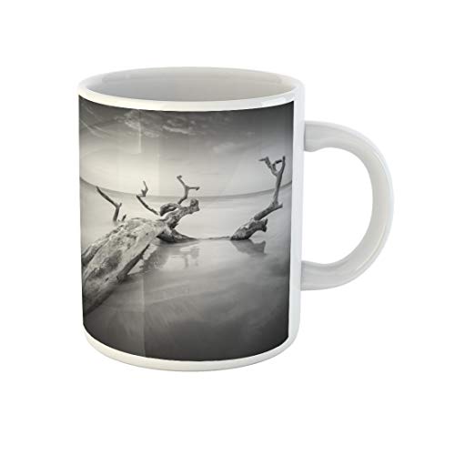 Awowee Kaffeetasse aus Keramik, 325 ml, Schwarz / Weiß mit fallendem Baum am Strand, tolles Geschenk oder Souvenir für Familie, Freunde, Kollegen von Awowee