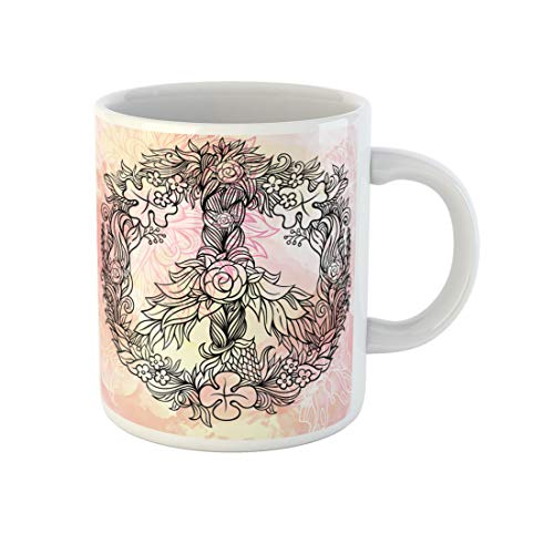 Awowee Kaffeetasse mit Kranz aus Blumen und Blättern in Form Pazifik, 325 ml, Keramik-Teetasse, tolles Geschenk oder Souvenir für Familie, Freunde, Kollegen von Awowee