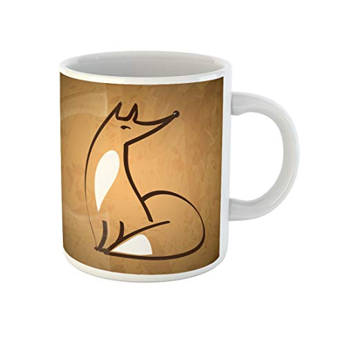 Awowee Kaffeetasse mit abstrakter Linienzeichnung eines Fuchses auf altem, zeitgenössischem Design, 325 ml, Keramik-Teetasse, tolles Geschenk oder Souvenir für Familie, Freunde, Kollegen von Awowee