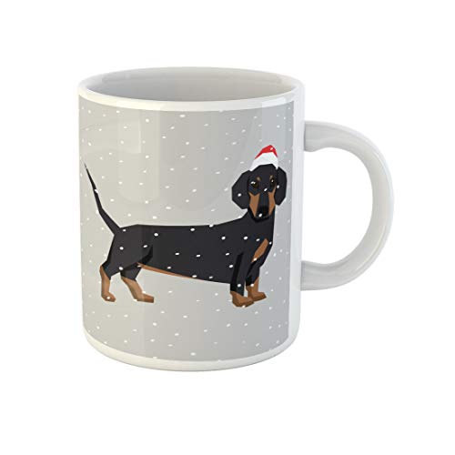 Awowee Wiener Polygon Dog Collection Dackel in Weihnachtsmütze, 325 ml, Keramik-Teetasse, tolles Geschenk oder Souvenir für Familie, Freunde, Kollegen von Awowee