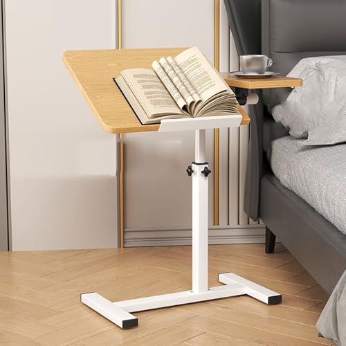 Awoyep Beistelltisch Klein Couchtisch Holz: Kaffeetisch C Form Höhenverstellbar Sofatisch Rollen Tisch 360° Drehbarer Mobiles Stehpult Wohnzimmer für Bett Sofa Büro Office (Holz+Flip) von Awoyep