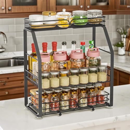 Awoyep Gewürzregal Stehend Regal Küche Arbeitsplatte: Metall Gewürzständer Küchenregal Arbeitsplatte Küchen Organizer Schreibtisch Organizer Aufbewahrung für Bad Schlafzimmer Büro (Schwarz) von Awoyep