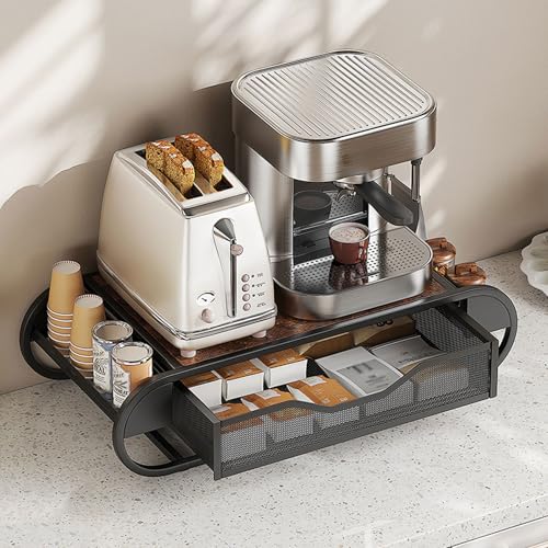 Awoyep Kapselhalter Aufbewahrung Kaffeemaschine Ständer: Holz Kaffee Organizer 2 Tier Herausnehmbarer Auszug Regal Schublade Holder for Kapselaufbewahrung Küche Bar (Schwarz) von Awoyep