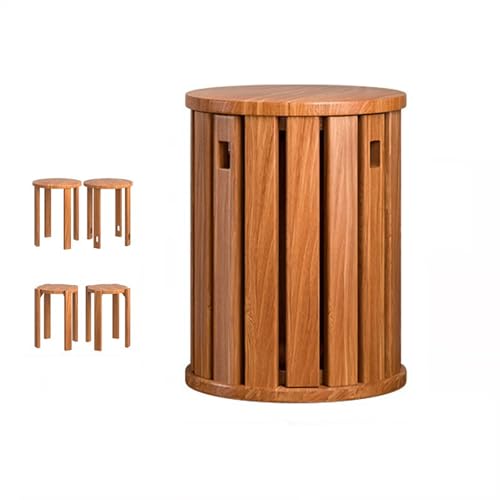 Awoyep Stapelbarer Hocker Holz Sitzhocker Rund: 4er Set Esszimmerhocker Hocker Stapelbar Multifunktional Stapelhocker Holzstapelstuhl mit Silent Pad Ihrer Sofa Couchtisch Garten (Kirschholzfarbe) von Awoyep