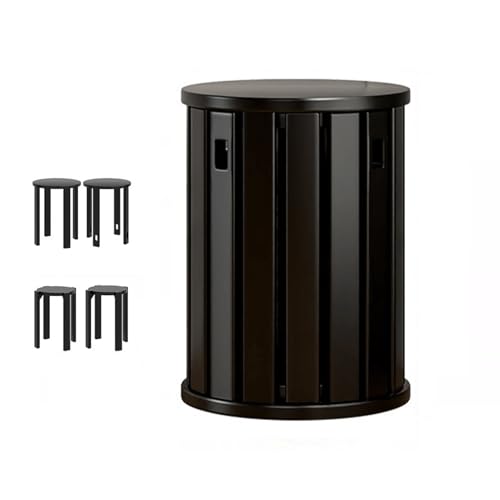 Awoyep Stapelbarer Hocker Holz Sitzhocker Rund: 4er Set Esszimmerhocker Hocker Stapelbar Multifunktional Stapelhocker Holzstapelstuhl mit Silent Pad Ihrer Sofa Couchtisch Garten (Schwarz) von Awoyep