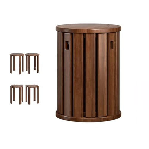 Awoyep Stapelbarer Hocker Holz Sitzhocker Rund: 4er Set Esszimmerhocker Hocker Stapelbar Multifunktional Stapelhocker Holzstapelstuhl mit Silent Pad Ihrer Sofa Couchtisch Garten (Walnussfarbe) von Awoyep