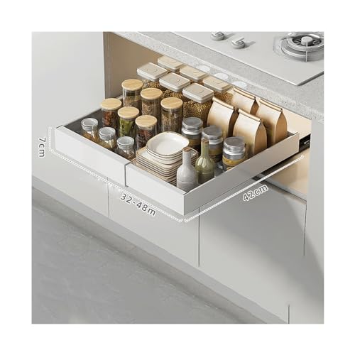 Awoyep Teleskopschublade, Ausziehbarer Schrank Organizer Erweiterbar Ausziehbare Schubladen Aufbewahrungsregale für Küchenschränke, Ausziehbare Schublade, Kein Bohren (Color : 32-48cm x 42cm x 7cm, von Awoyep