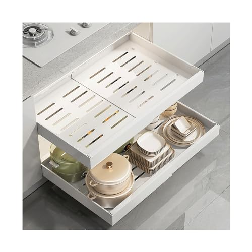 Awoyep Teleskopschublade, Ausziehbarer Schrank Organizer Erweiterbar Ausziehbare Schubladen Aufbewahrungsregale für Küchenschränke, Ausziehbare Schublade, Kein Bohren (Color : 32-48cm x 42cm x 7cm, von Awoyep